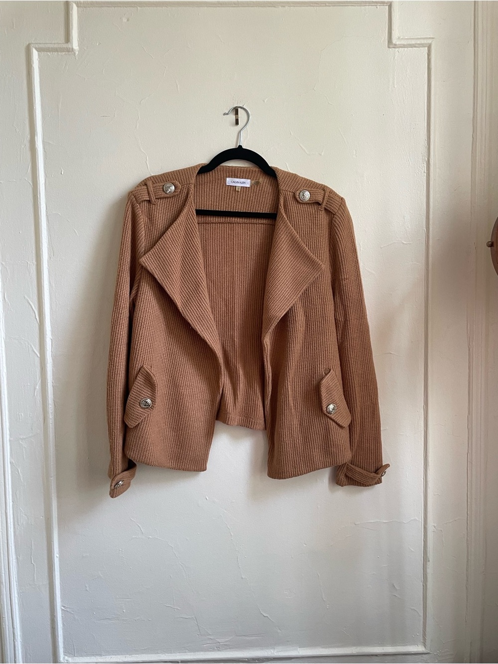 Calvin Klein Camel Ribbed Open-Front Blazer Jacket